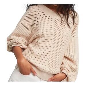 Anthropologie Moth Open Knit Sweater Cream Reese Kimono Sleeve  Oversized Medium